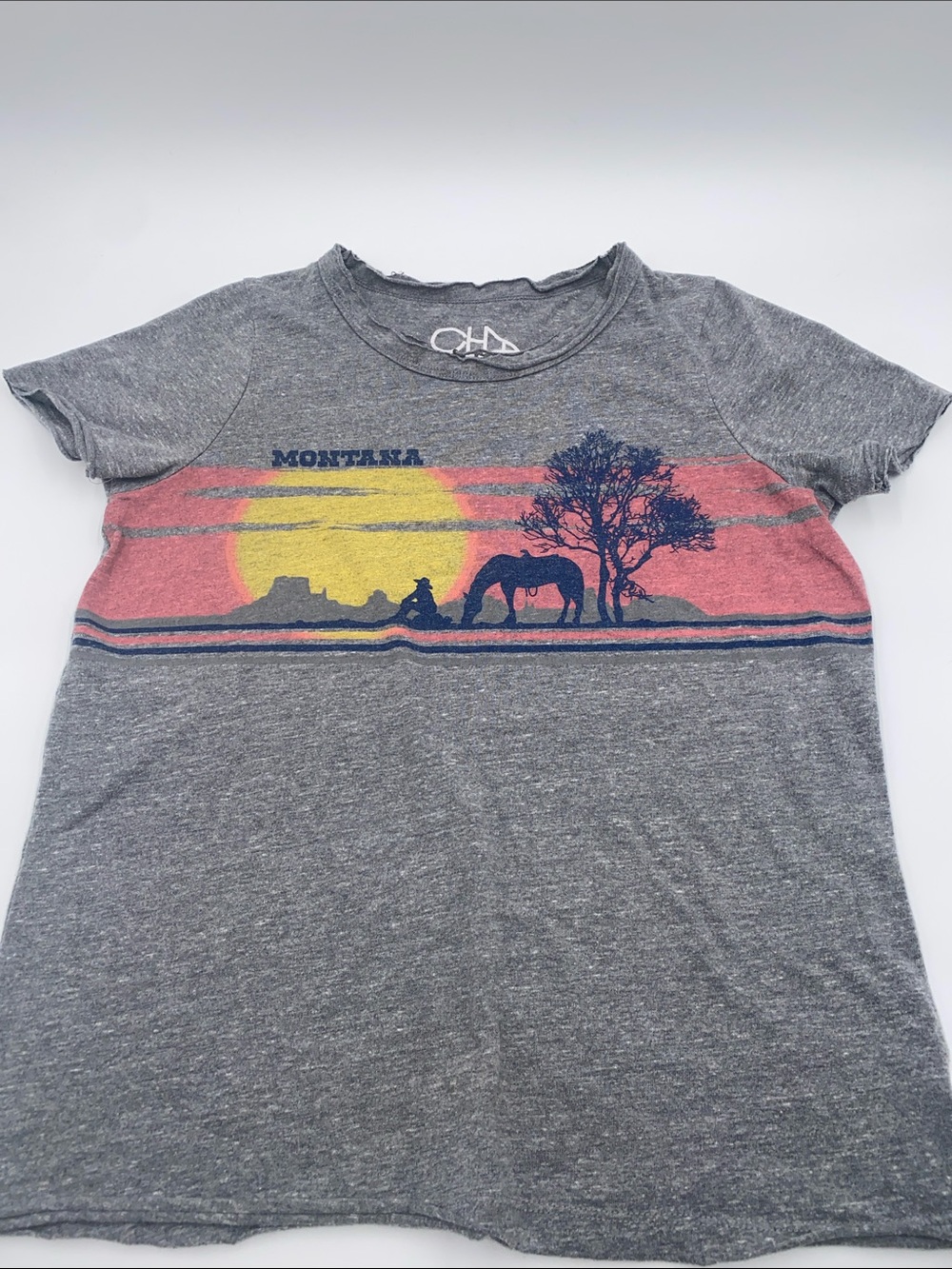 Chaser Gray Short Sleeve Tee with Montana sunset graphic Size S